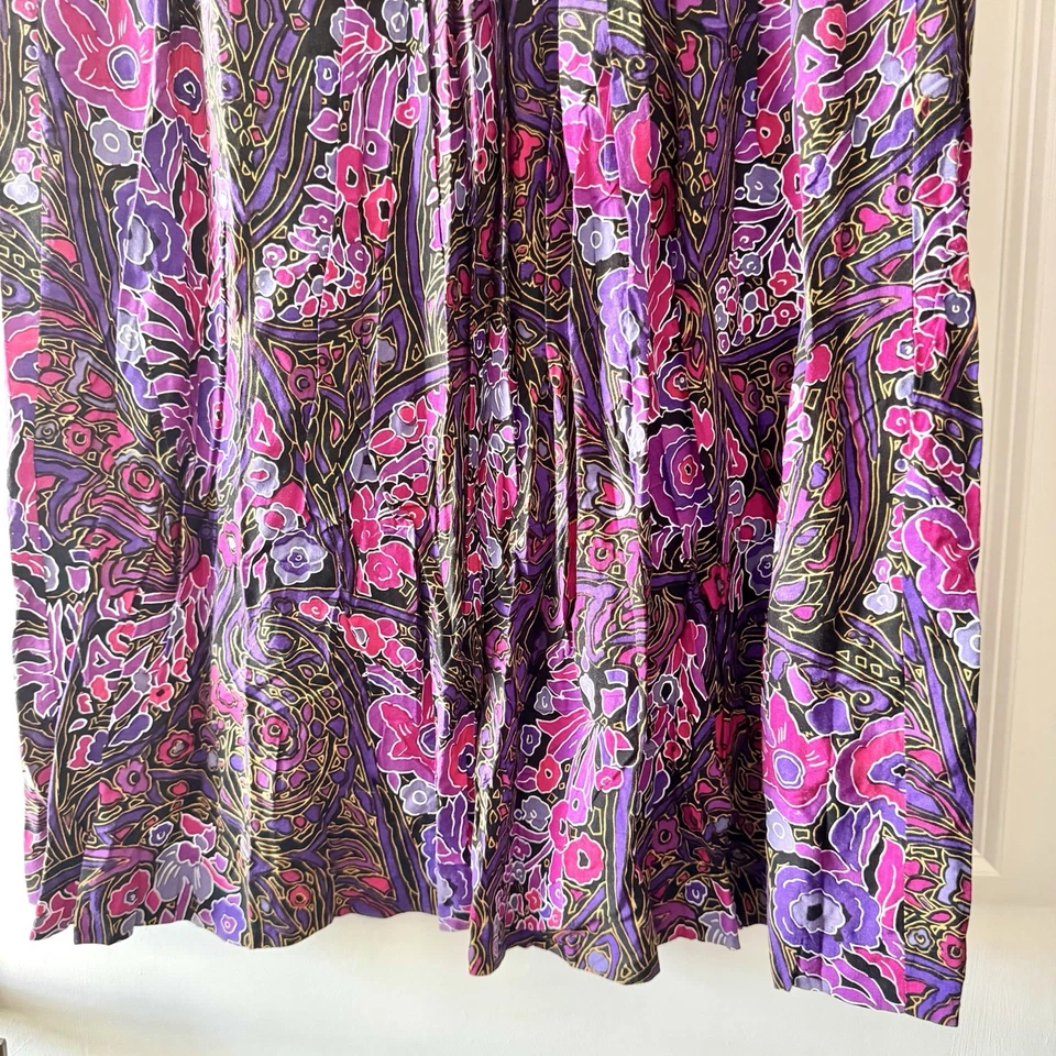 Maxi Falda Tucker Talla 8 Púrpura Rosa Estampado Paisley Plisada con Bolsillos Foto 3 de 4