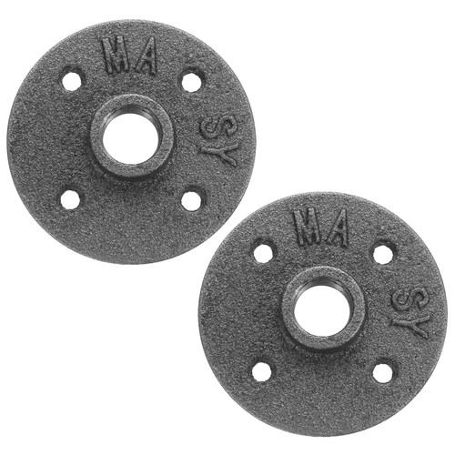 2 Pack Industrial Pipe Floor Flange Iron Pipe Fittings 1/2 Inch Threaded Black