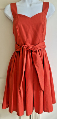 Laura Ashley Women's Sundress Wrap Vintage 1980s Orange 100% Cotton Full Skirt 8