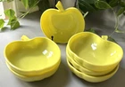 Set of 6 Hazel Atlas Apple Milk Glass Bowls Chartreuse Yellow Green 60's Vintage