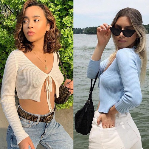 Wrap Shrug Sleeves Cotton Crop Women Ladies Fashion Top Front Tie Knot Full - Picture 3 of 14