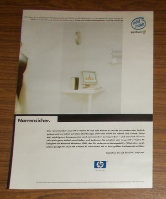Seltene Werbung HEWLETT PACKARD HP e-VECTRA PC - Narrensicher 2000