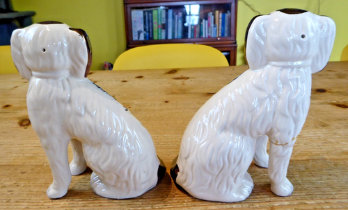 Pair Vintage Staffordshire 6.25" Wally Dogs Mantle Spaniels Brown/White a/f - Picture 3 of 10