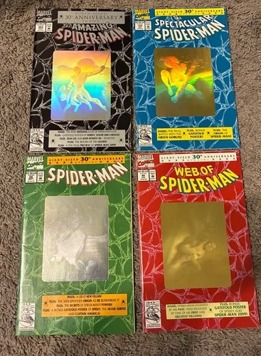 Marvel 1992 Spider-Man 30th Anniversary Hologram Covers Lot of 4 NEW