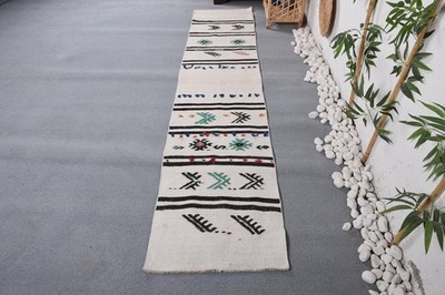 1,8x8,6 ft Rug, Vintage Kilim Rug, Turkish White Wool Striped Rug