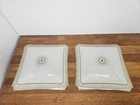 Vintage MCM Milk Glass Ceiling Fixture Shade Pair Starburst Atomic Flush Mount