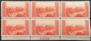 U.S. Scott #741,  Lower Sheet P.B. of 6, Grand Canyon, Arizona Issue, F-VF, MNH