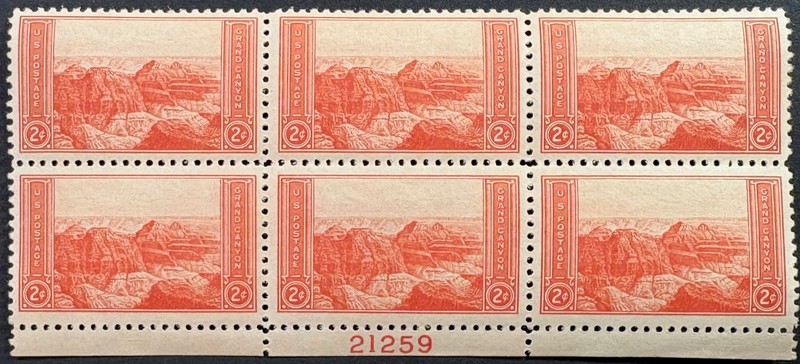 U.S. Scott #741,  Lower Sheet P.B. of 6, Grand Canyon, Arizona Issue, F-VF, MNH