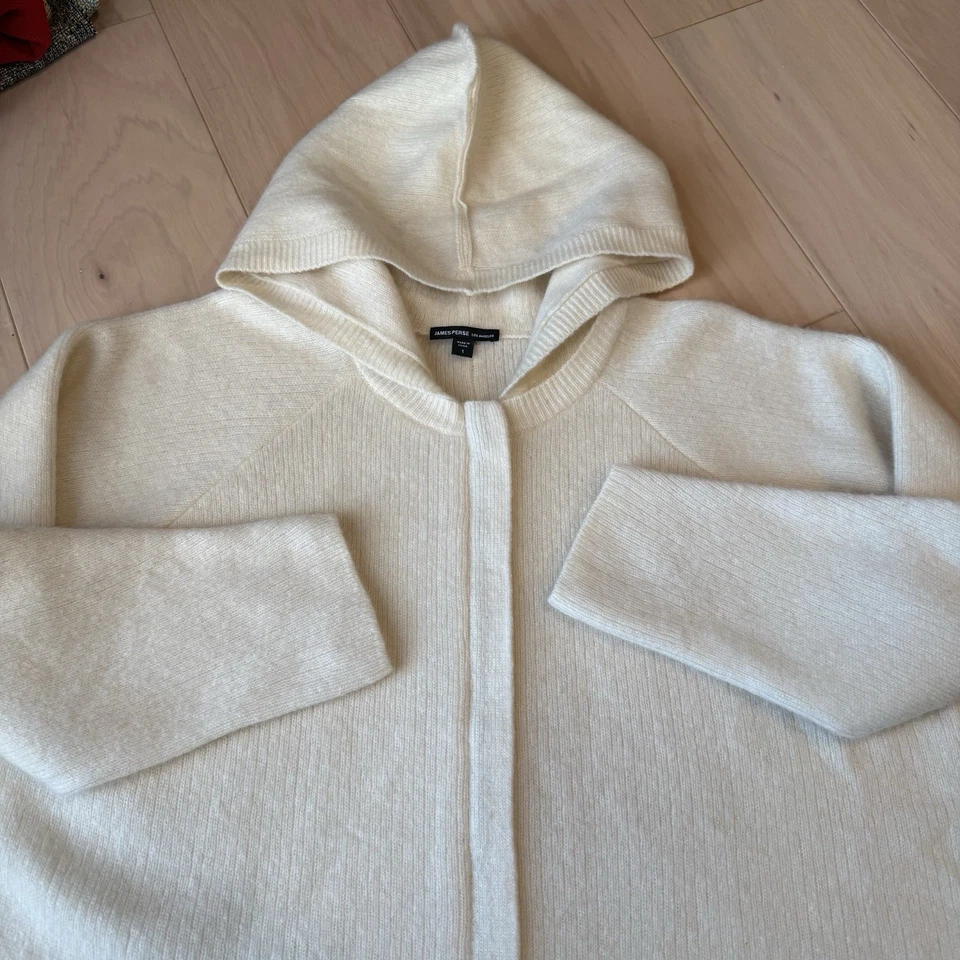 Chaqueta de cachemir James Perse para mujer 1 crema cremallera completa con capucha diseñador de lujo Foto 4 de 4