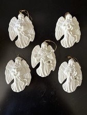Set of Bisque Porcelain Angel Christmas Ornaments