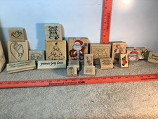 Lot of 19 Christmas Themed Wood Block Rubber Stamp Scrapbooking/Crafts
