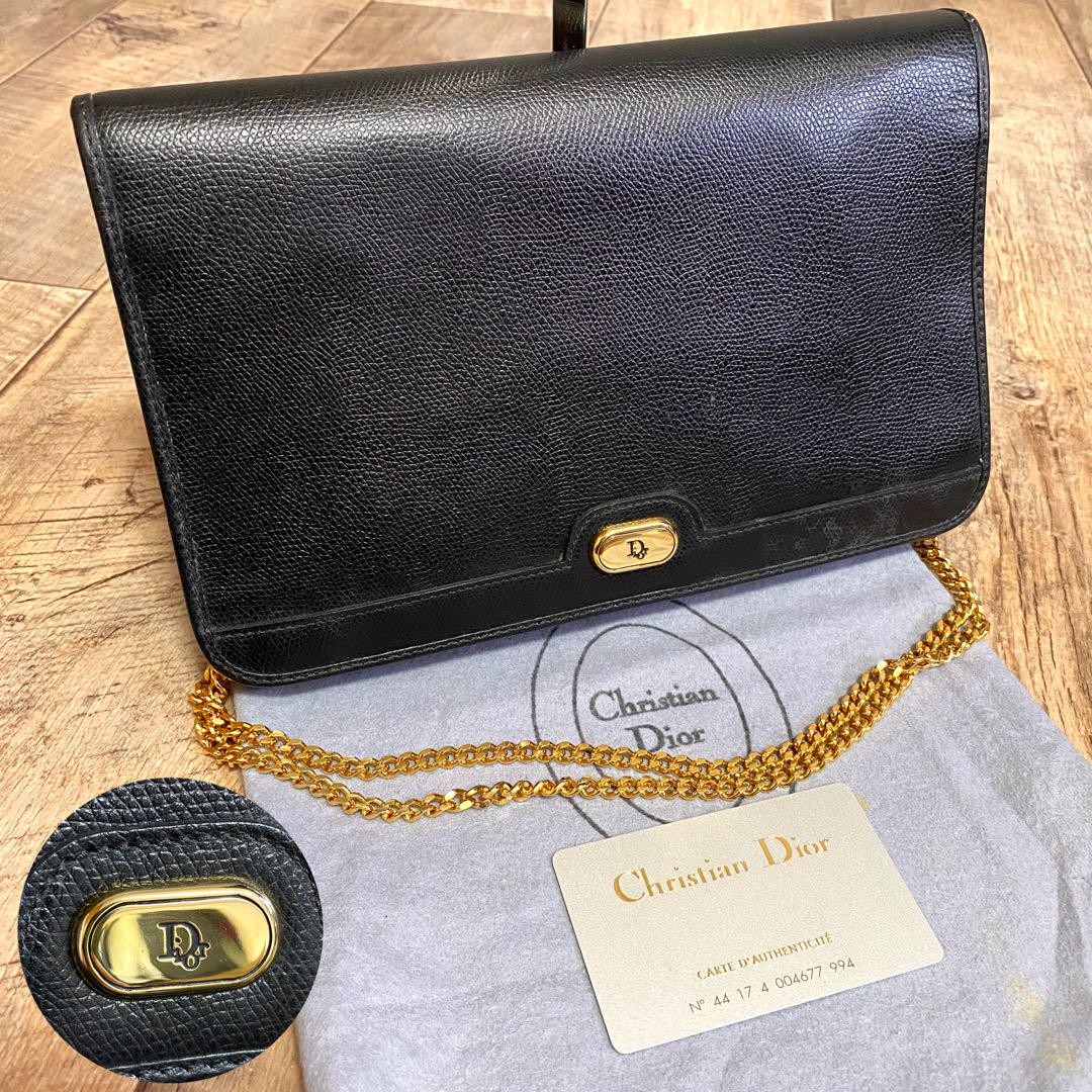 Authentic Christian Dior Black Leather Logo Shoulder Crossbody Bag