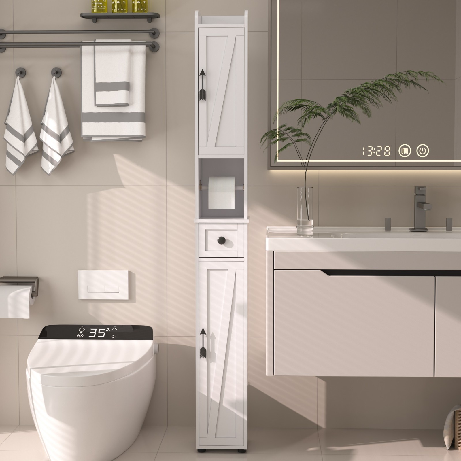 Meuble de salle de bain 170 cm haut armoire de rangement étagères modulables