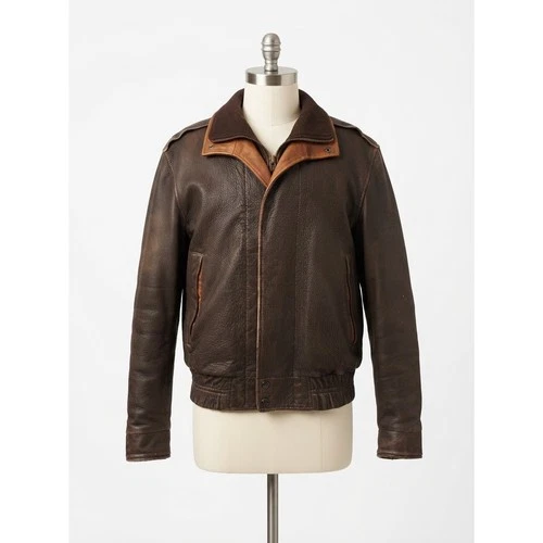 Overland Lone Pine Brown Leather Bomber Jacket Mens 42 Wool Cashmere Lined USA - product listing photo