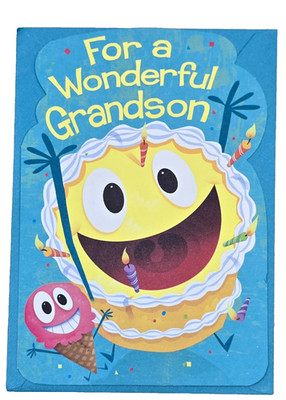 Happy Birthday Greeting Card Wonderful Grandson Funny Humorous Cake Ice Cream