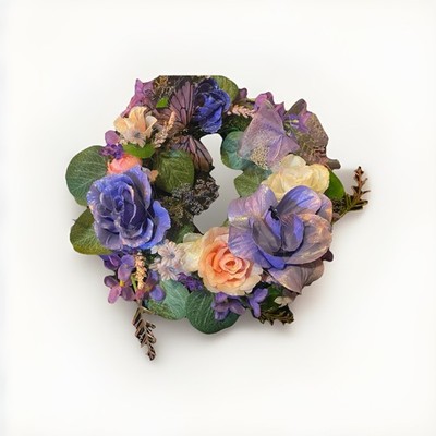 Artificial Floral Rose Wreath Door Decoration, Purple Blue Green Peach Cream