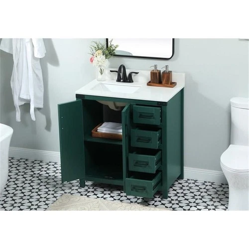 Elegant Decor Grant 32" MDF Single Bathroom Vanity with Backsplash in Green - Picture 8 of 8