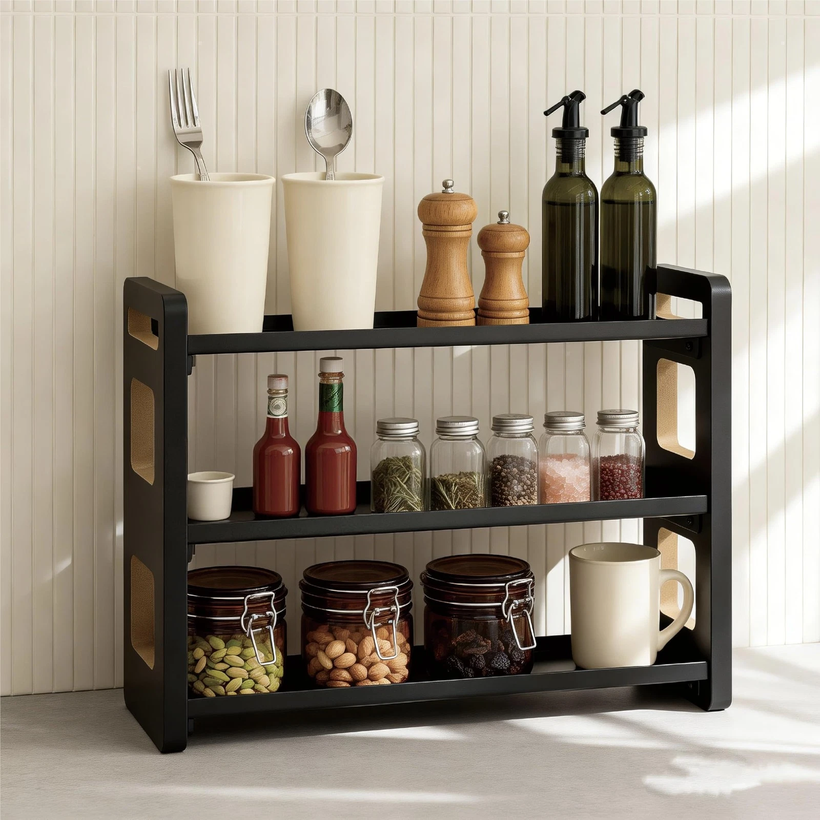Kitchen Spice Rack and Bathroom Counter Organizer Wood and Metal Multipurpose...