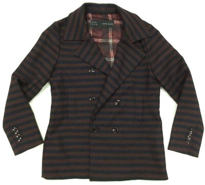 ZARA BASIC Double Breasted Jacket Blazer Sz M (6) dark navy