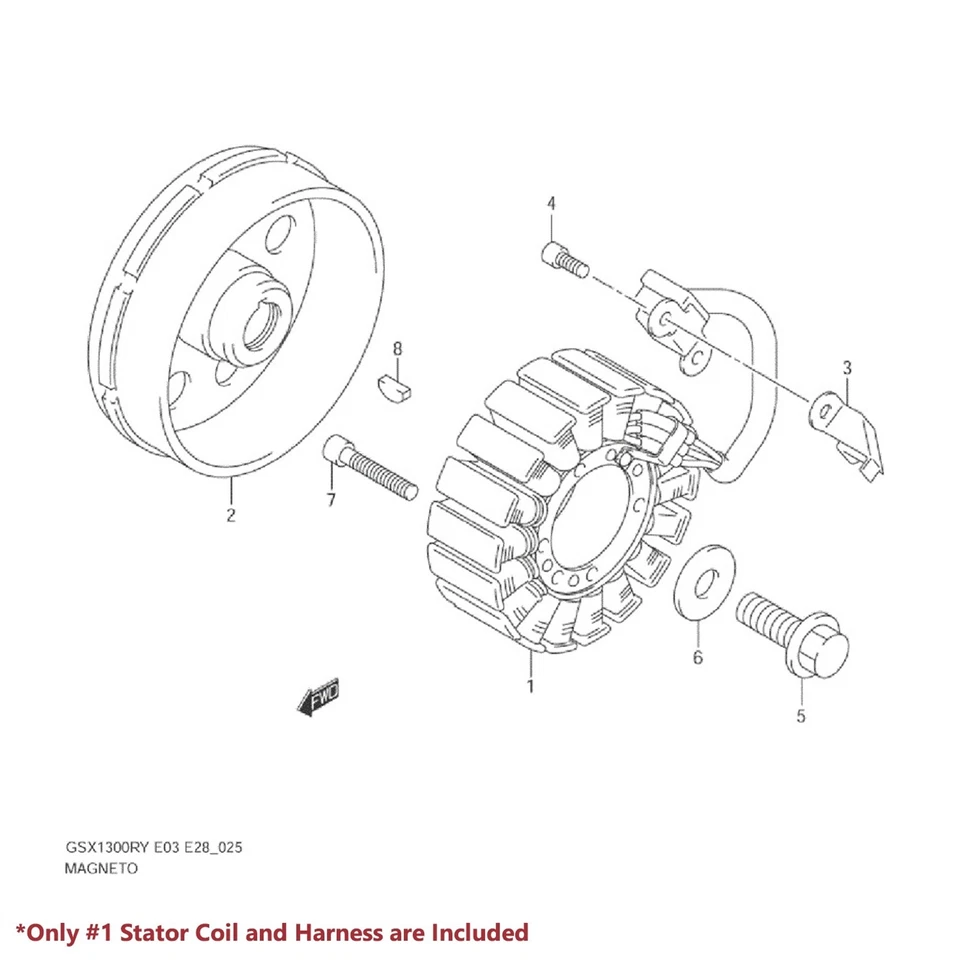 eMUSA OE Magneto Coil Stator+Voltage Rectifier+Gasket 99-07 Busa GSX-1300 32101 — 第 2/4 张图片