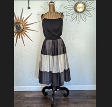 Vintage Jean of California 1950s Cocktail Party Dress Black and Gray Tea Length