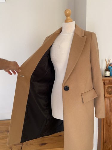 Zara Camel Masculine Wool Single Breasted Coat , Size XS - UK 8 - Picture 8 of 11