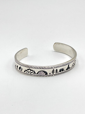 STERLING SILBER 925 INDIANER GESCHICHTENERZÄHLER 6,25'' MANSCHETTE ARMBAND 11mm 21,8g