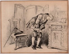 Antique Original F.T. Merrill etching signed and dated 1886, original gilt frame