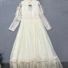 Vtg Gunne Sax Dress Ivory Floral Bridal Prairie Romantic Victorian Renaissance