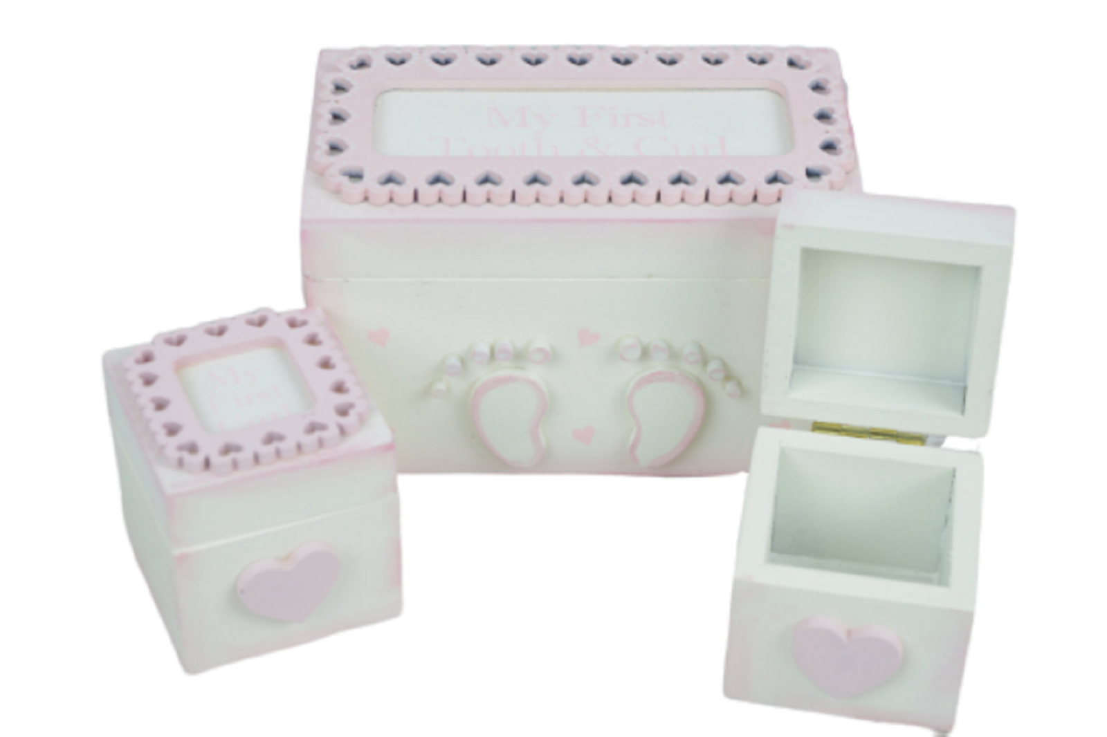 Tooth & Curl Boxes Pink & White Baby Girl Christening Nursery Decor Baby Shower
