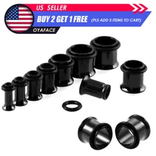 2Pcs Black Stainless Steel Ear Gauges Plug Single Flared Flesh Tunnels Expander
