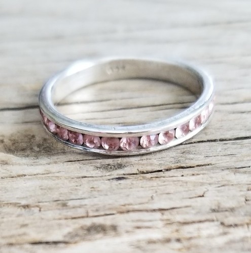 STERLING SILVER PINK CZ ETERNITY BAND RING - Picture 2 of 7