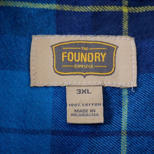 The Foundry Supply Co Flannel Shirt 3XL Blue Plaid Button Up Long Sleeve Camping - Picture 3 of 11