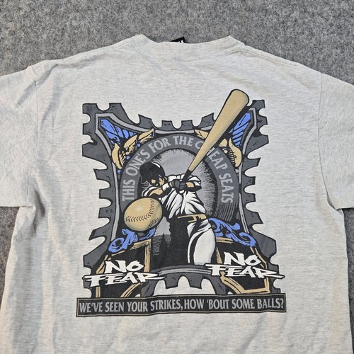 Vintage NO FEAR Baseball "How Bout Some Balls" T-shirt Sz L 90s Single Stitch - Picture 2 of 8