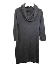 The Limited M Cowl Neck Sweater Dress Merino Wool Gray 3/4 Sleeve Euc