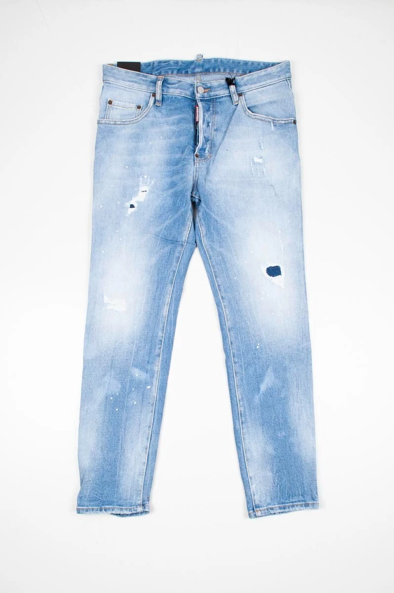 Original New Dsquared2 Skater Men Blue Distressed Denim Jeans sz
