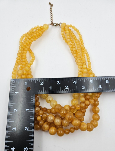 Retro Variegated Butterscotch 19 inch Beaded Six Strand Chunky Choker Necklace - Picture 12 of 14