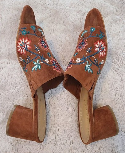 CHICO'S NWT $159 9M embroidered Floral Suede Women's Slides Shoes Sandals - Picture 5 of 5