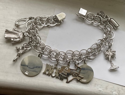 Vintage STERLING CHARMS On AM BRACELET Estate Wearable 7 1/4” LOADED LOOK 32 GR - Picture 5 of 8