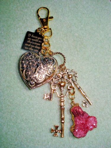 7 1/4" Sparkling Keys to My Heart "I Love You..." Silver & Gold Plated KeyRing - Afbeelding 1 van 13