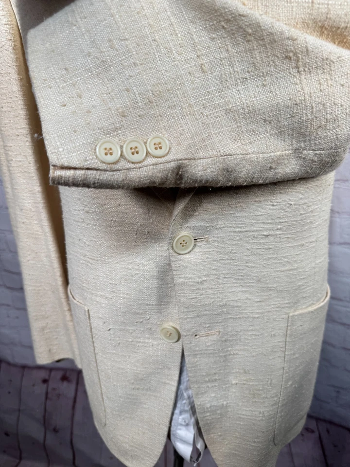 Jaqueta Blazer Masculina DANIEL HECHTER Bege Creme HOMESPUN PURA SEDA 38R - Imagem 4 de 4