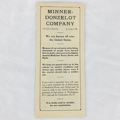 Vintage 1940's - 50's Medicinal Herbs Roots Barks Brochure Minner Donzelot Co 