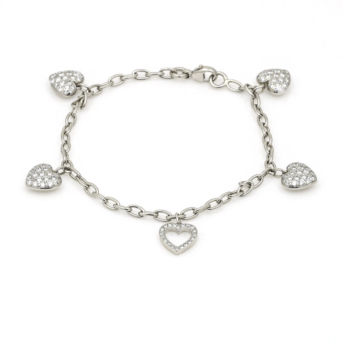 Tiffany Co. Pave Diamond Hearts Charm Bracelet in Platinum