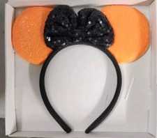 Halloween Minnie Ears Headband Orange Sequin Black Bow Disney Style Cosplay