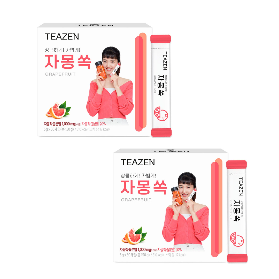 Teazen Grapefruit Sok Powder Tea – 5g x 30 Sticks x 2 Packs티젠