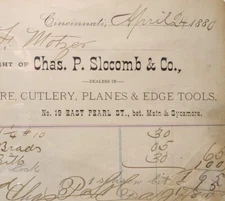 1880 Chas. P. Slocomb Co Hardware Billhead Receipt Cincinnati OH 1800s Ephemera