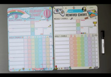 2 Pk Magnetic Dry Erase Chore Reward Chart for Home w/ Video Game Rainbow Stars
