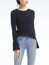 Banana Republic Todd  Duncan Cashmere Ruffled-Cuff Sweater Navy M Pre-owned
