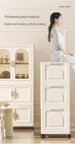 Portable Folding Wardrobe with Magnetic Door Plastic Storage Cabinet with Wheels - Picture 26 of 48