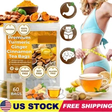 60Bags Turmeric Ginger Cinnamon Tea No Additive Support Brain Weight Sleep-Skin